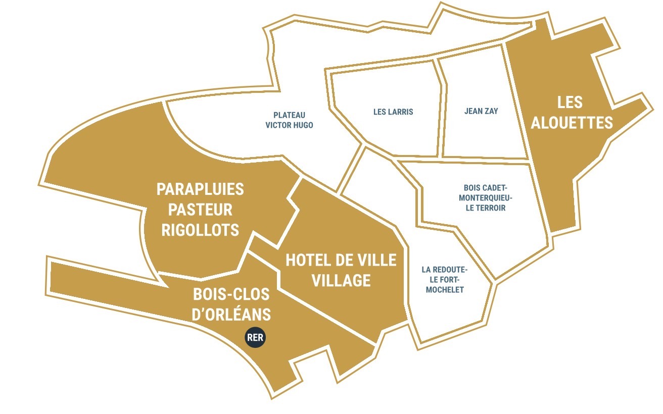 Carte des quartiers de Fontenay-sous-Bois avec secteurs immobiliers