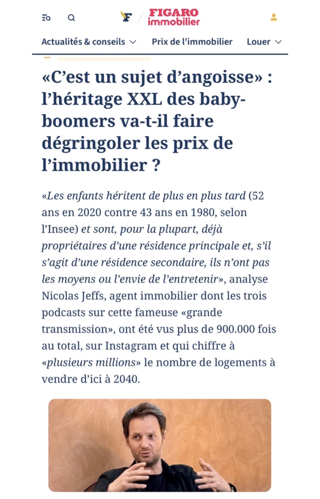 Le Figaro Immobilier cite Nicolas Jeffs