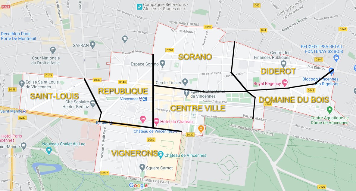 Carte des secteurs immobiliers de Vincennes
