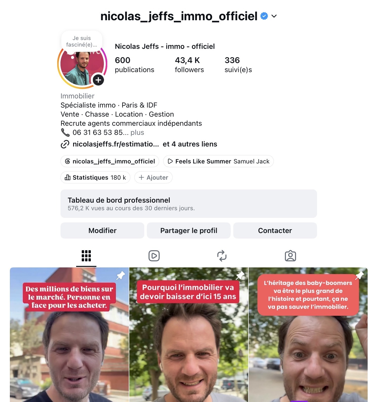 Compte Instagram immobilier de Nicolas Jeffs
