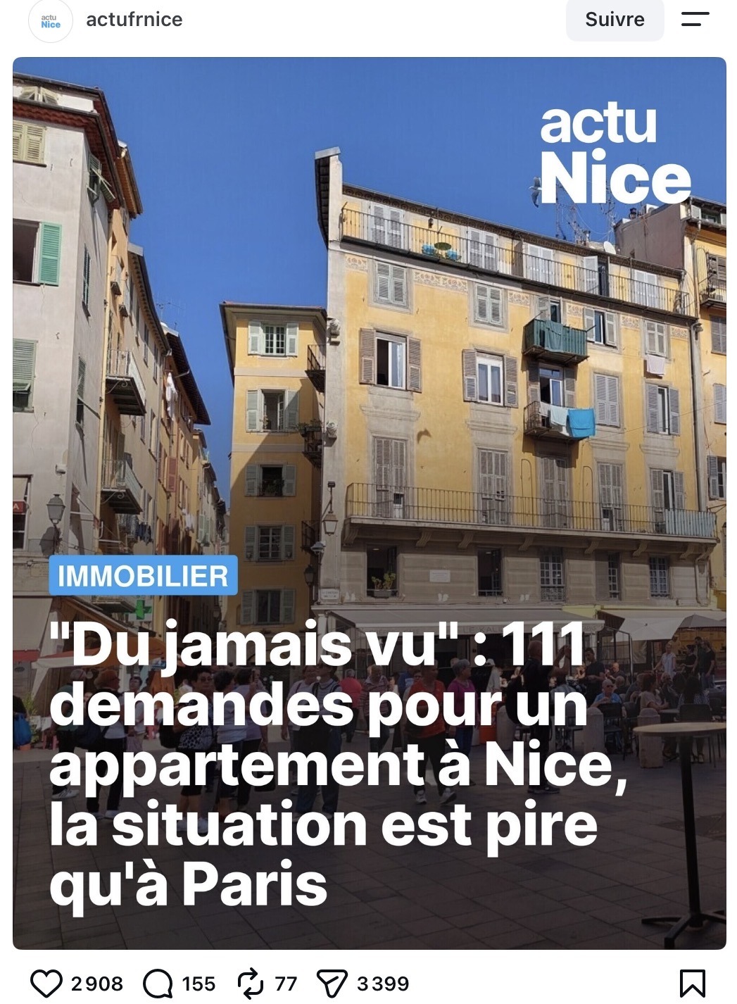 Article sur les 111 demandes reçues pour un appartement à Nice